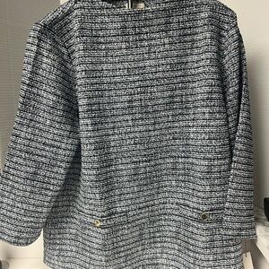 Talbolts Blue White Gold Thread, Button Pockets Tweed Tunic Blouse Preppy Sz XLP